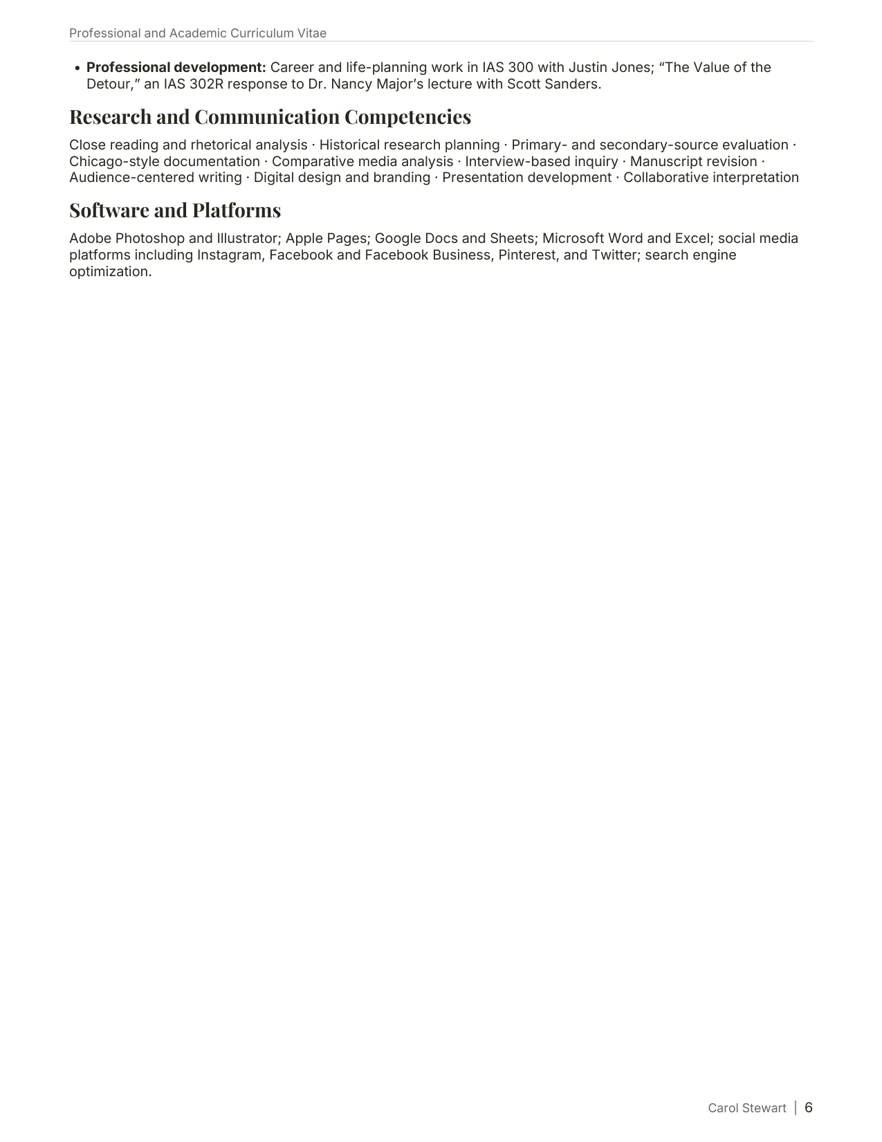 Curriculum Vitae, page 6 of 6