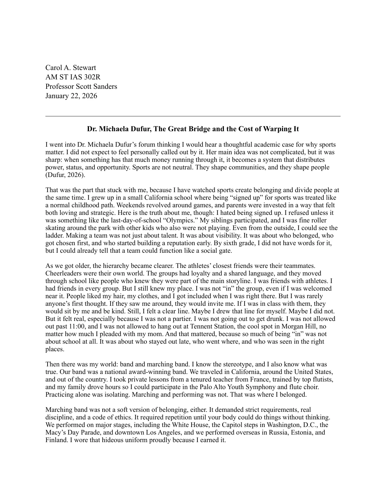 Dr. Michaela Dufur: The Great Bridge and the Cost of Warping It, page 1 of 2