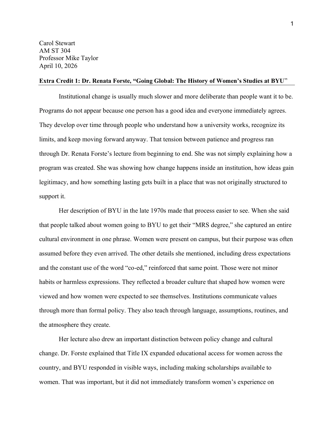 Going Global: The History of Women’s Studies at BYU, page 1 of 4