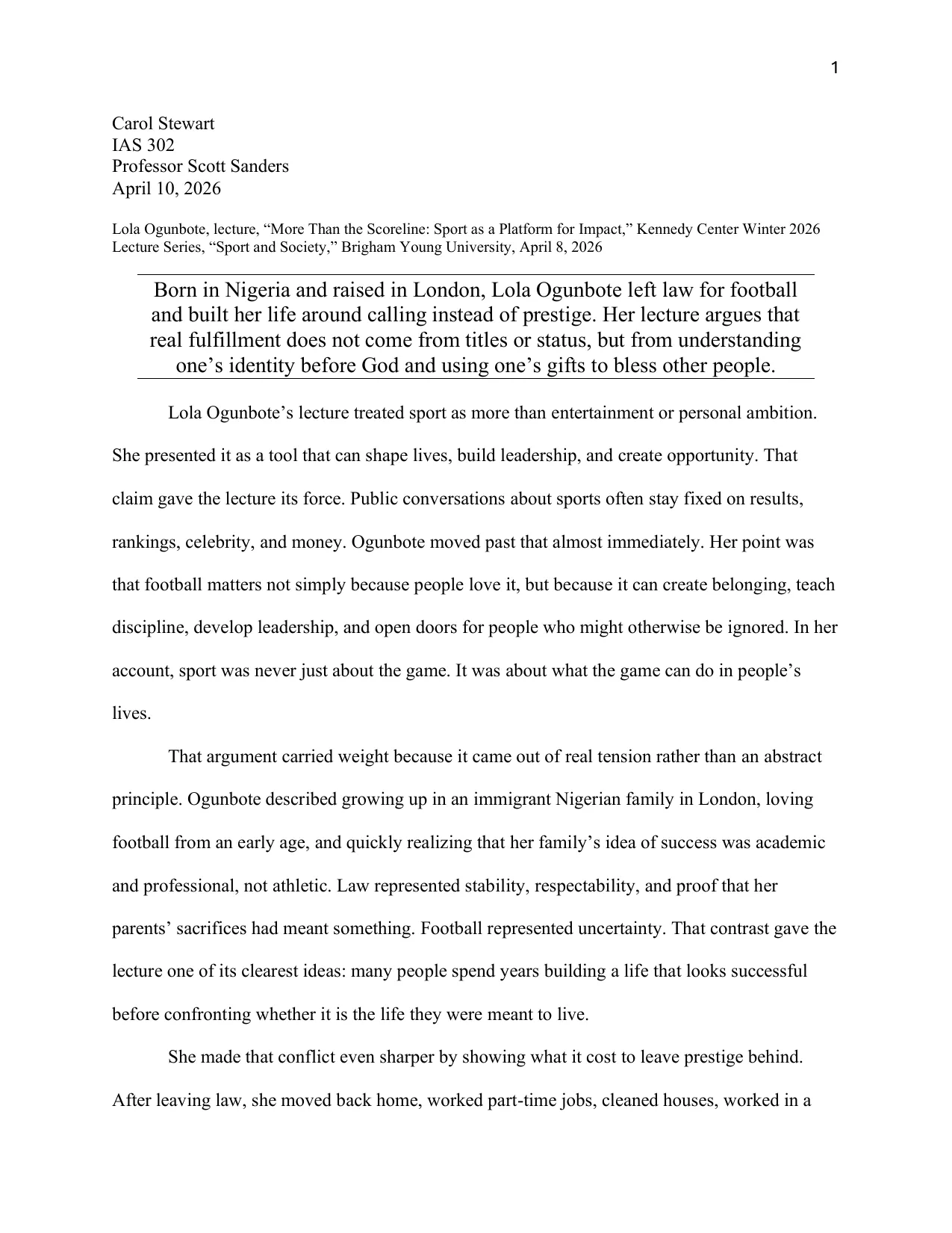 Lola Ogunbote: More Than the Scoreline, page 1 of 3