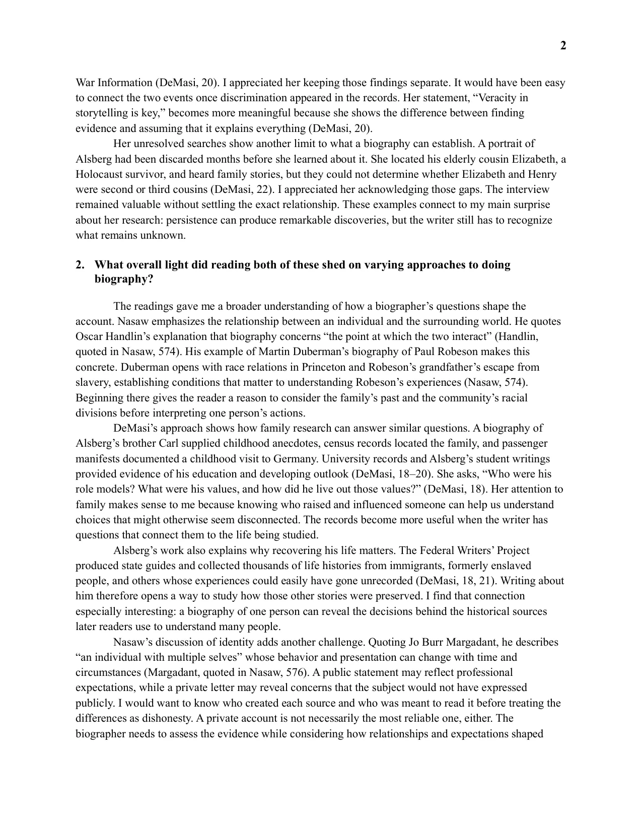 Reading Response: Biography and the Historian’s Profession, page 2 of 3