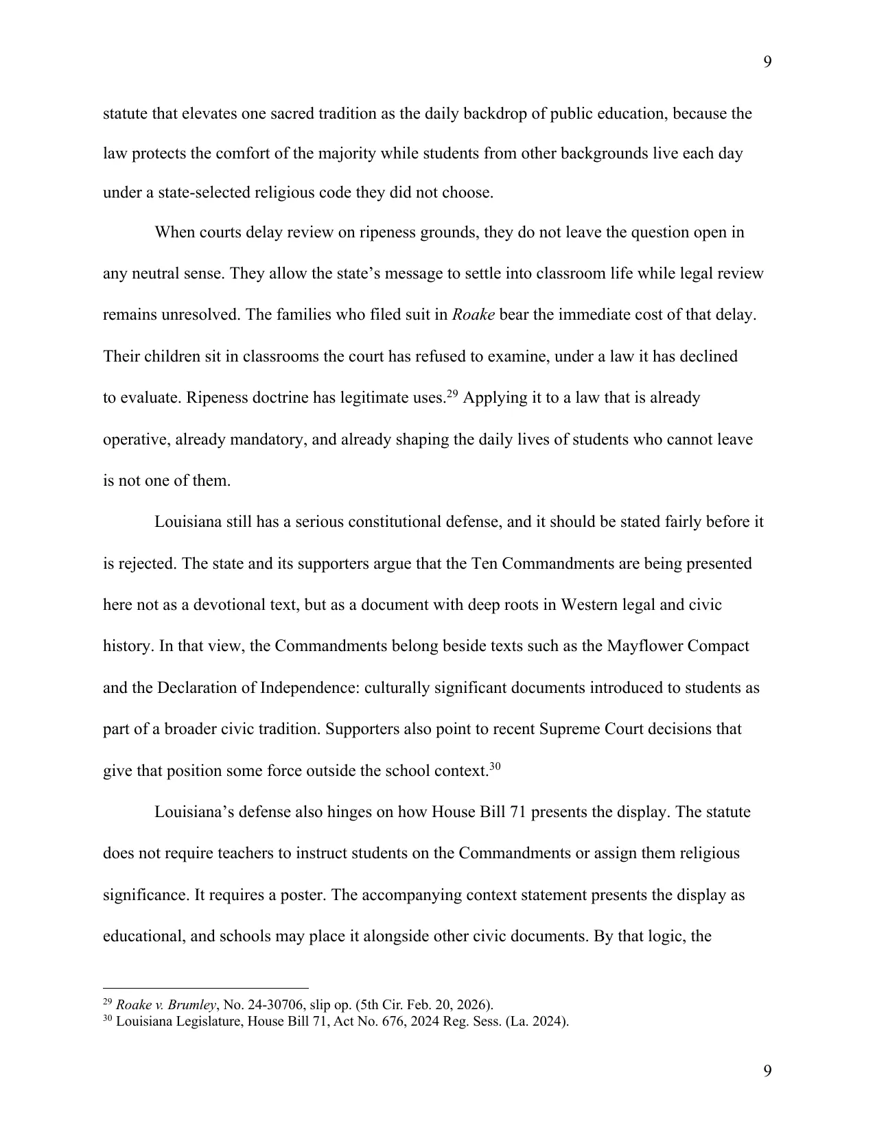 Roake v. Brumley: Judicial Delay Undermines Religious Freedom, page 9 of 13