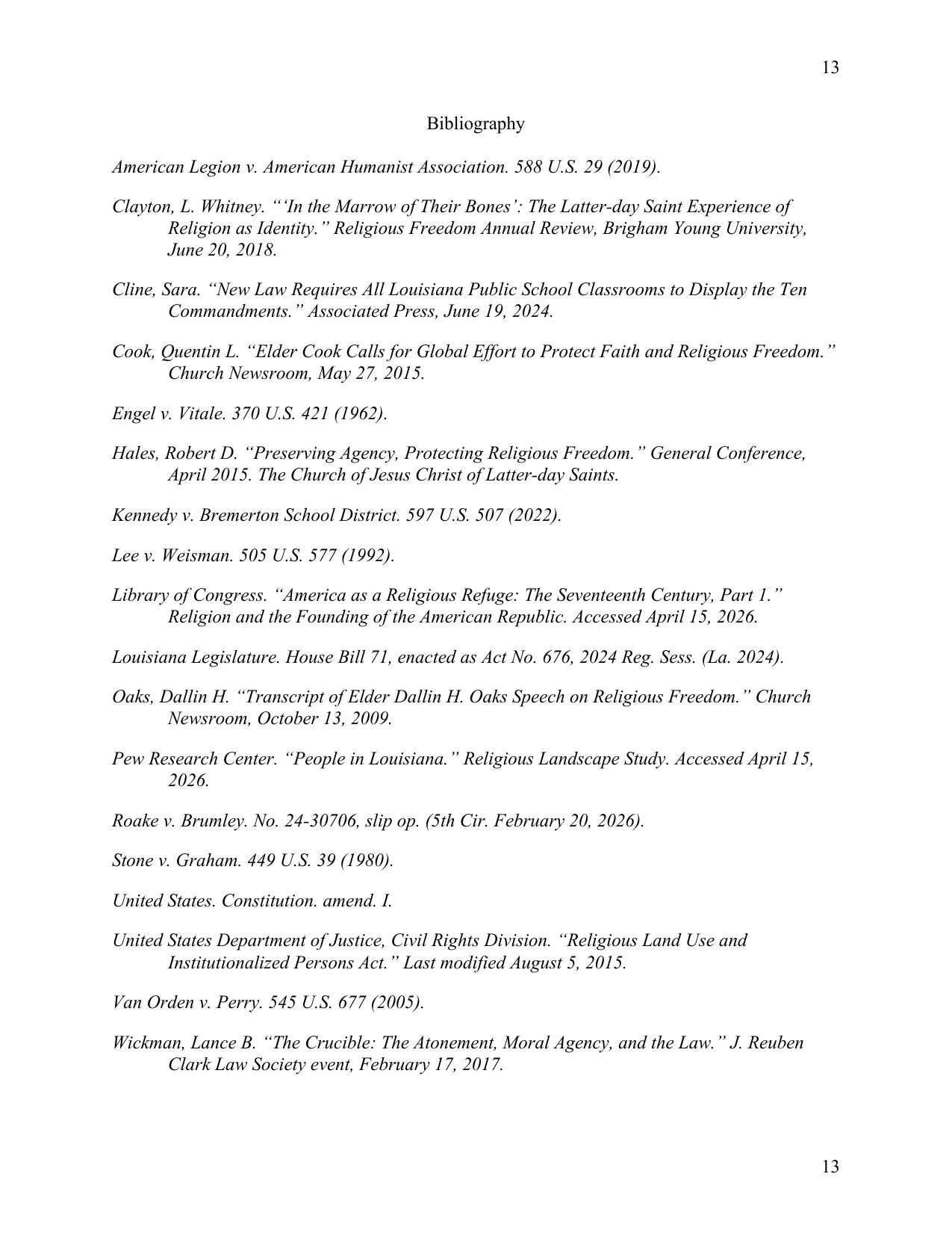 Roake v. Brumley: Judicial Delay Undermines Religious Freedom, page 13 of 13