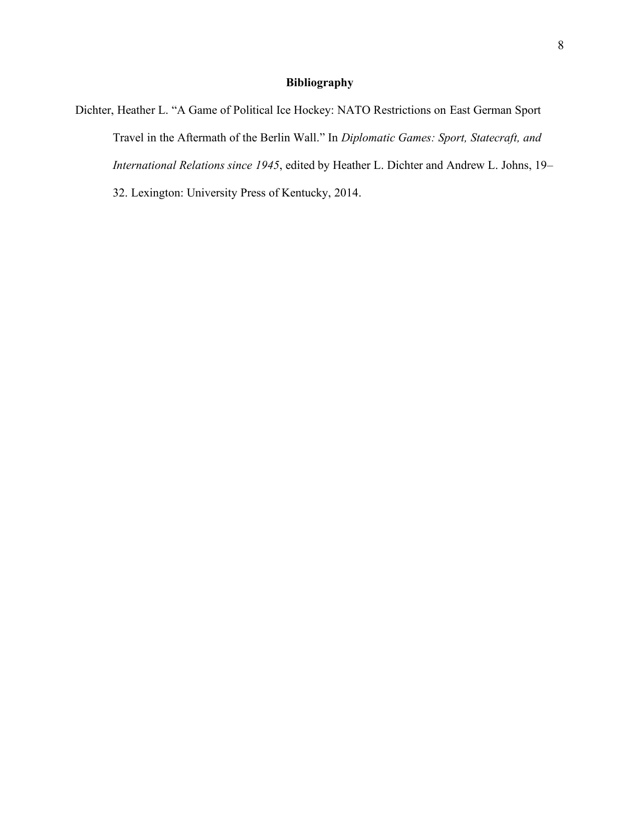 Sport as Cold War Diplomacy: Recognition and Rivalry between East and West Germany, page 8 of 8