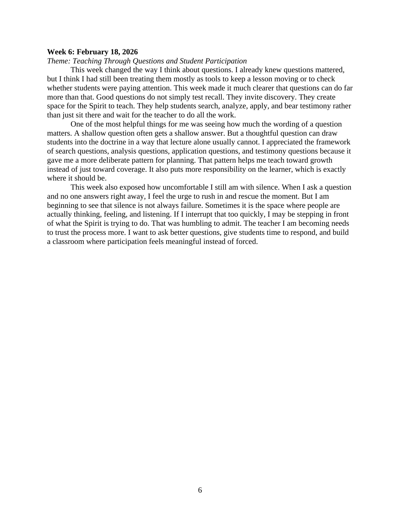 Teaching Journal, page 6 of 12
