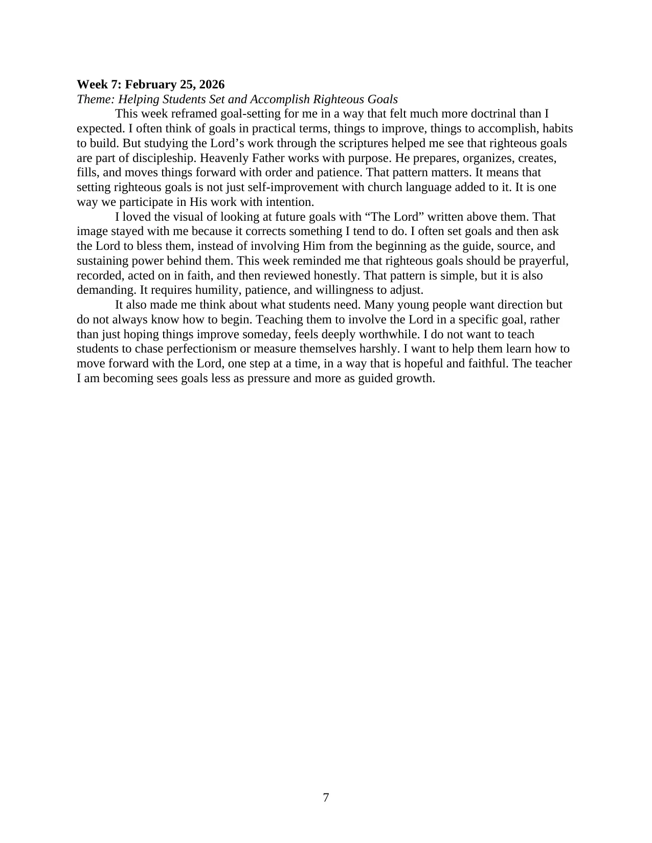 Teaching Journal, page 7 of 12