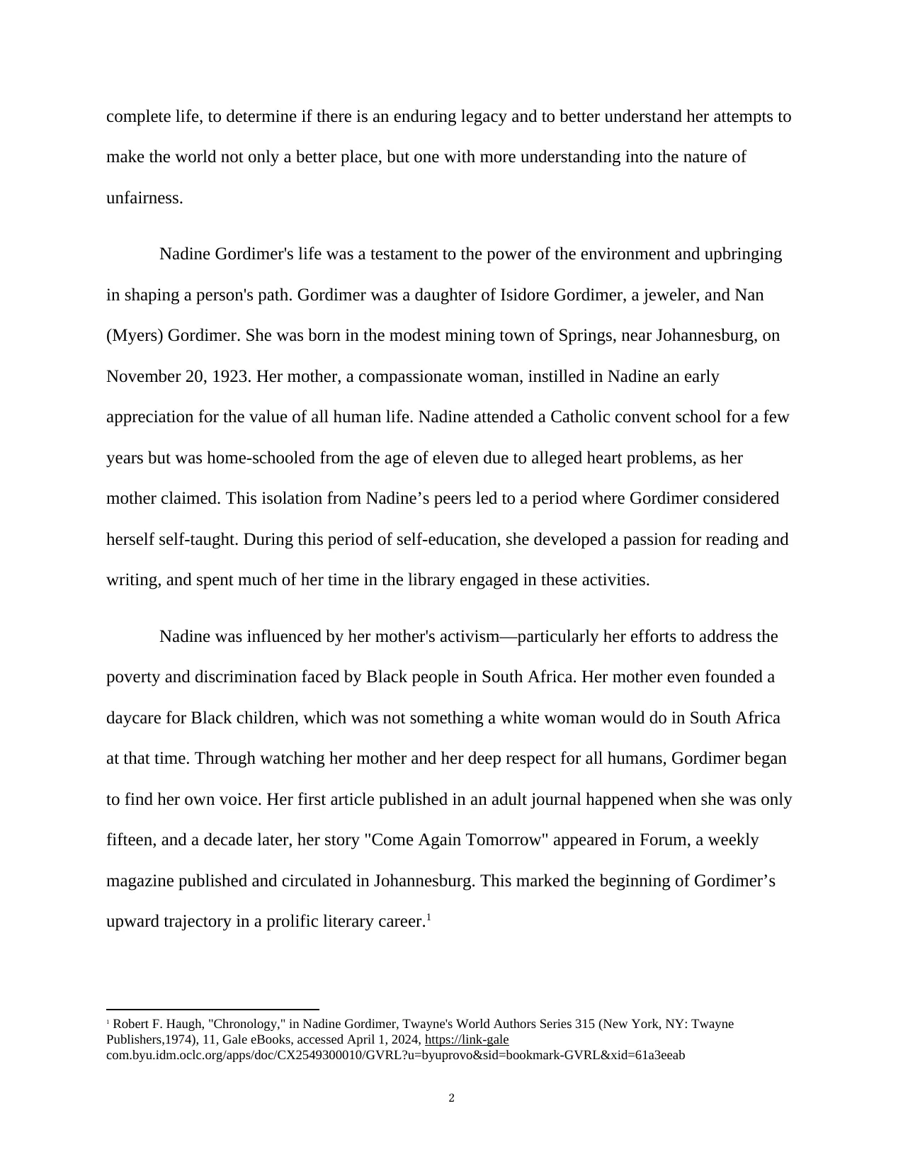 Words as Catalysts: The Indelible Legacy of Nadine Gordimer, page 2 of 21